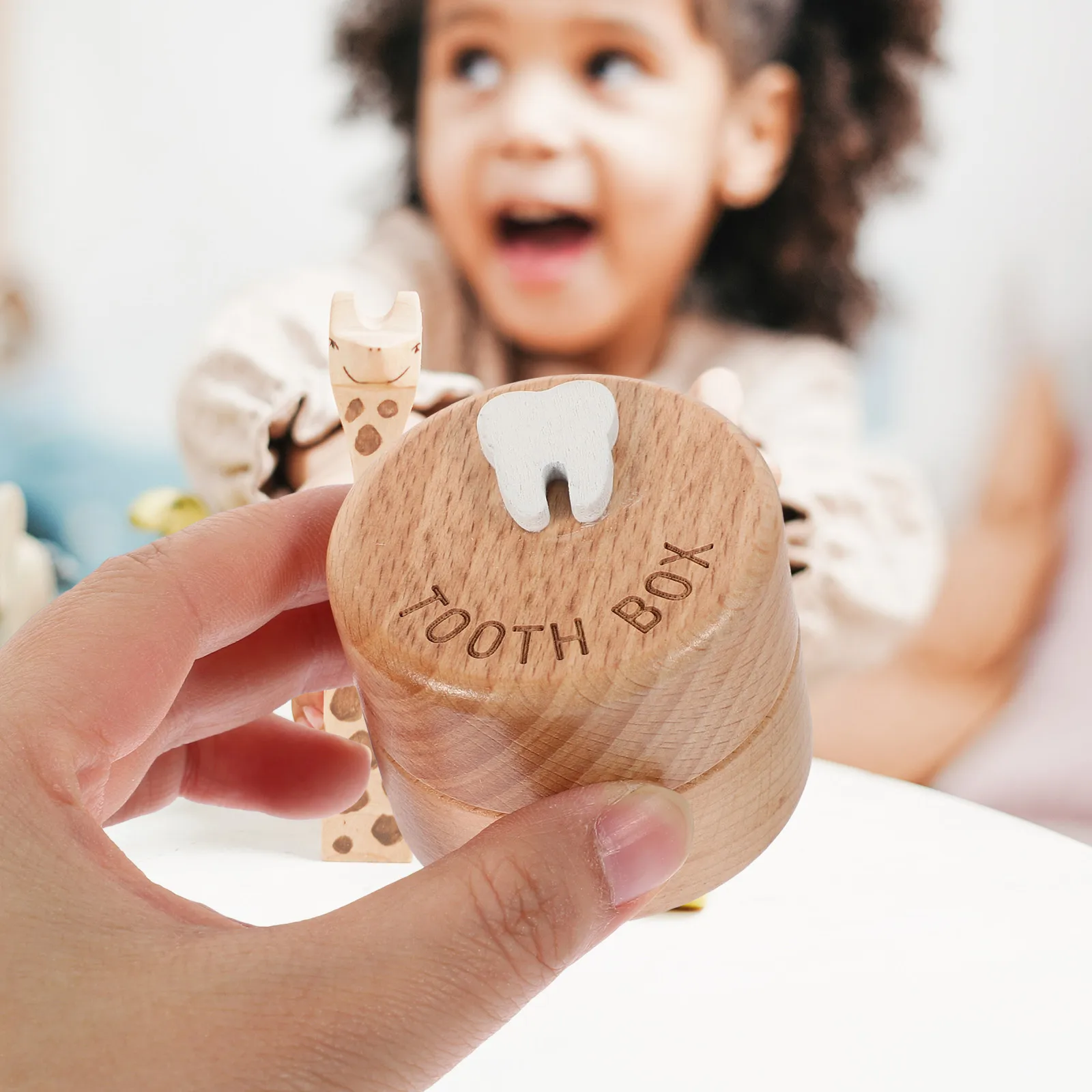 

Wooden Tooth Box Teeth Storage Container Cute Design Keepsake Holder First Tooth Collector Fetal Hair for