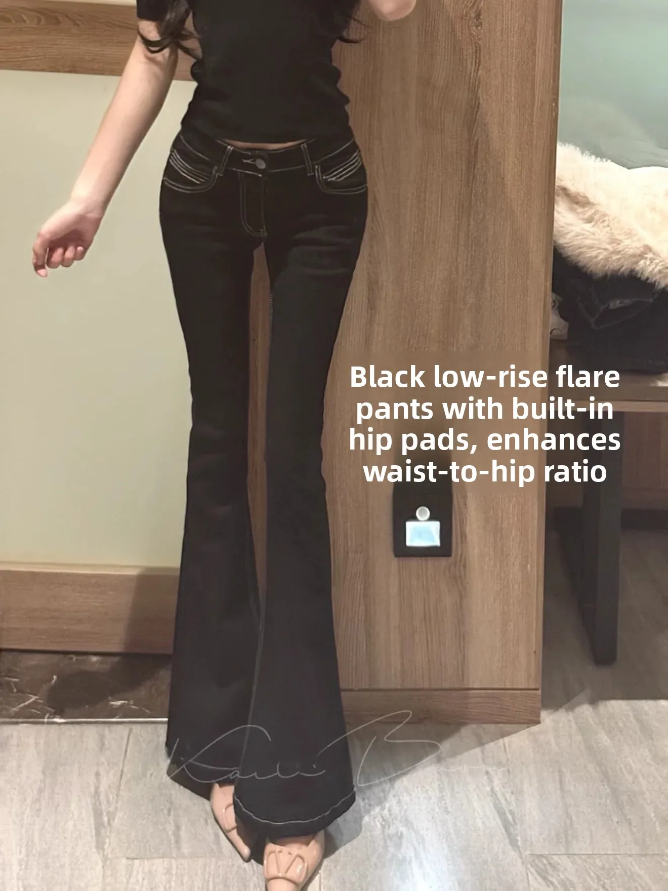 Slimming High Elastic Bell Bottom Pants Low Waist Design Sensual Lady plus Size Series Black Color Women's Fashion Jeans