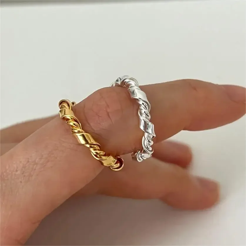 

925 Sterling Silver Fashion Retro Twist Rope Open Finger Rings for Women Gold Silver Color Geometric Party Banquet Jewelry Gifts