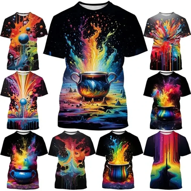 

Colorful Splash Ink Rainbow 3D Printing T Shirts Casual Personality Street Fashion Funny T-shirt Tops For Men Women Clothing Top