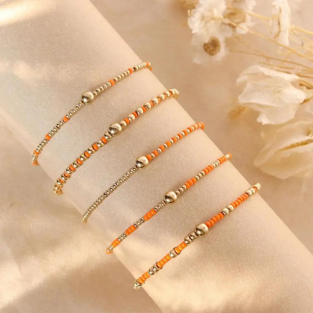 Lightweight Wear Jewelry Stackable Beaded Bracelets 5pcs Beaded Bracelet Stack for Women Tiny Beads Elastic Stretch for Teenage