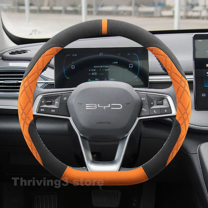 

Suede Warm Car Steering Wheel Cover For BYD Shark 6 2025 2024 Non-slip Winter Warm Auto Steering Wheel Cover BYD M9 Accessories