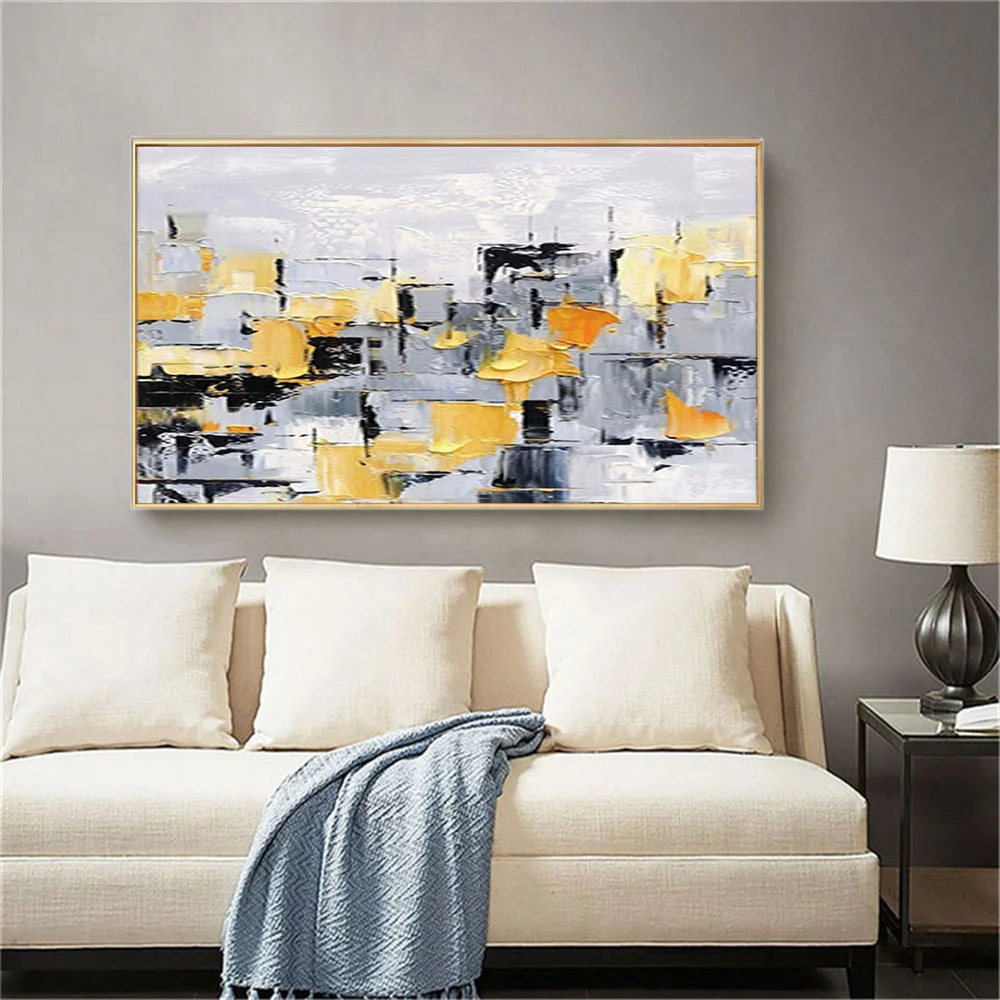 Nordic Abstract Knife Thick Scraper Texture Wall Paint Decor Indoor Handmade Canvas Artwork Yellow Oil Paintings For Sofa Back