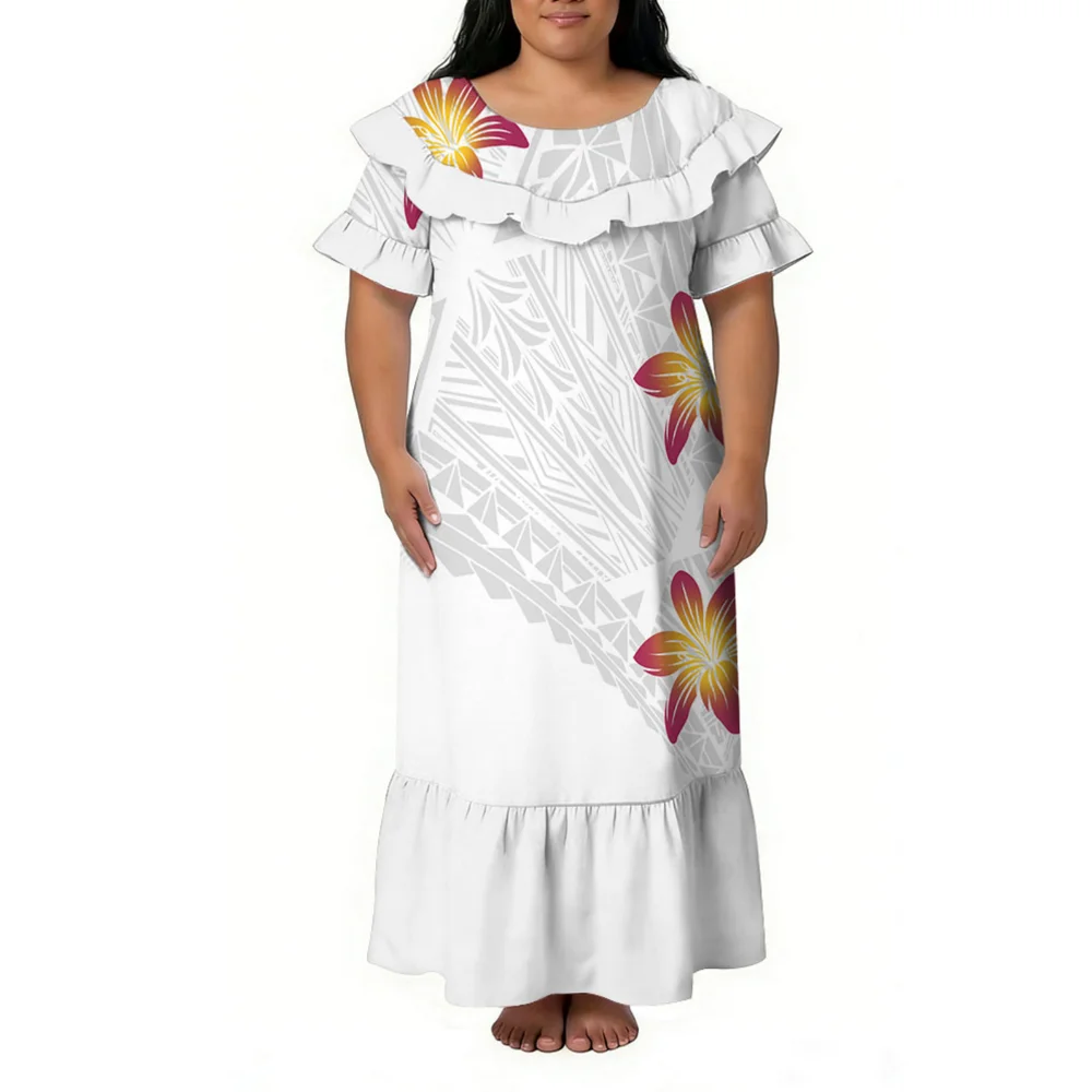 

Платье женское с круглым вырезом в полинезийском этническом стиле (Самоа, Тонга) для Дня матери, свободное повседневное белое платье для воскресенья