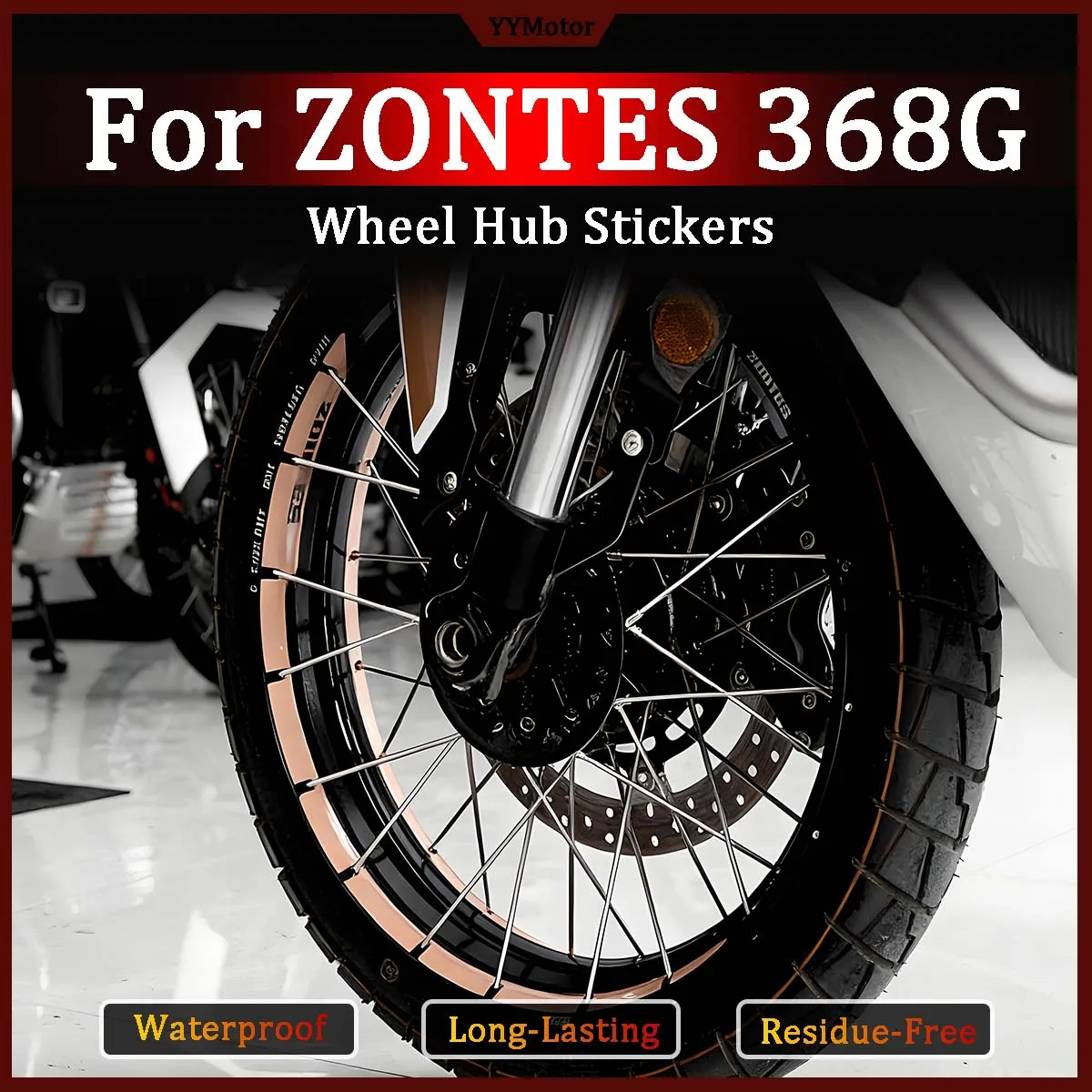 Pegatinas Decorativas para Ruedas de Motocicleta Zontes ZONTES 368G, Adhesivos de Vinilo para Modificación de Llantas Delanteras de Motocicletas y Scooters
