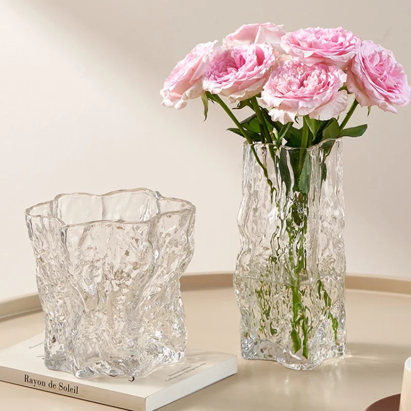 Luxury Creative Glass Vase Simple and Transparent Flower Arrangement Rose Lily Living Room Table Decoration Ornaments Niche.