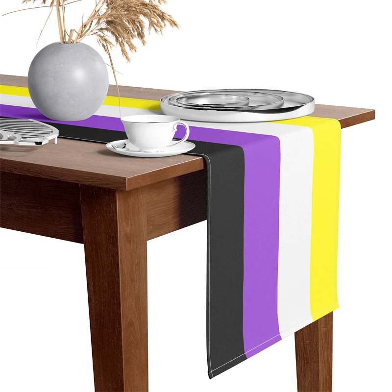 

Gaslight Gatekeep Girlboss Nonbinary Pride Flag Rainbow LGBT Linen Table Runner Decoration