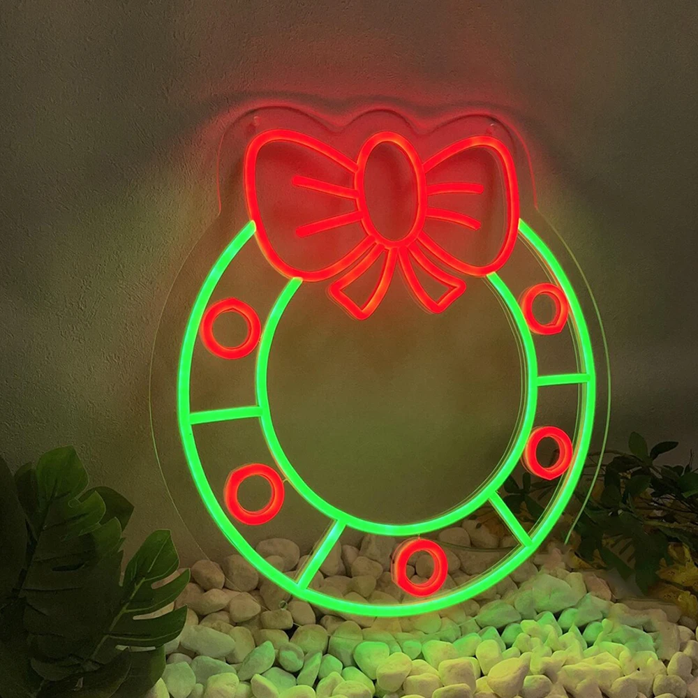 Christmas Wreath Neon Sign Artistic Christmas Party Decoration Led Light Up Sign Wall Decor For Room Decoration Home Party Shop