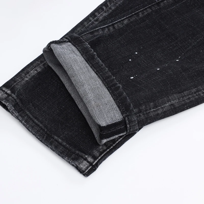 

Y2K Designer Fashion New Men's Jeans Perforated, Painted, Wrinkled, Washed, Nostalgic, Elastic, Slimming Black Grey Jeans Hip Ho