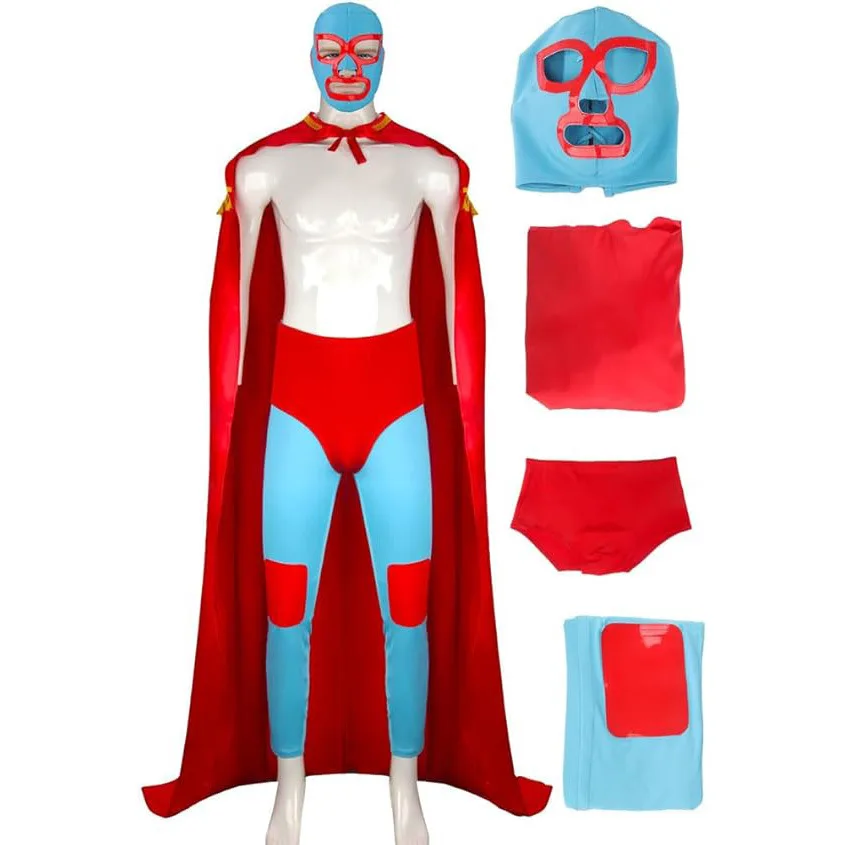 

Wrestler Nacho Costume Kids Adult 2006 Movie Nacho Libre Cosplay Outfit Wrestling Mask Cloak Fantasia Halloween Party Costume