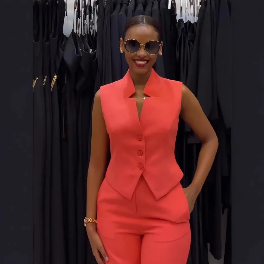 

Orange Loose Fit Svel Two Piece Set 2024 Summer Faion Women's Wide Leg Suiting Outfit Stand out in Cro