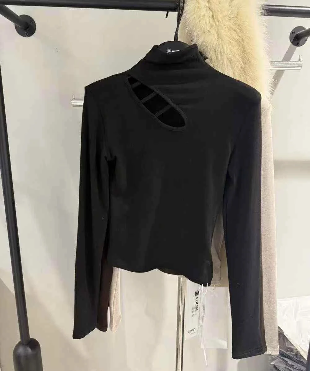 شتاء 2025 المرأة الكورية Sle طويل Sve تي شيرت الجوف خارج Fce اصطف مبطن oulder ort طول تنوعا قطنية عالية الجودة