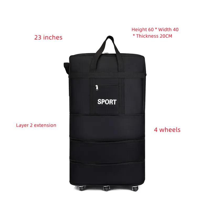 Luggage Bag With Wheels Expandable Folding Oxford Trolley Suitcase  Unisex Carrier Bag Weekend Trip Airplane Luggage Storage Bag