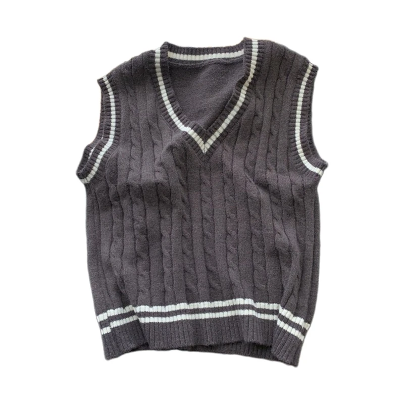 Women V-Neck Sleeveless Sweater Vest Waistcoat Striped Knit Outerwear for Tank T