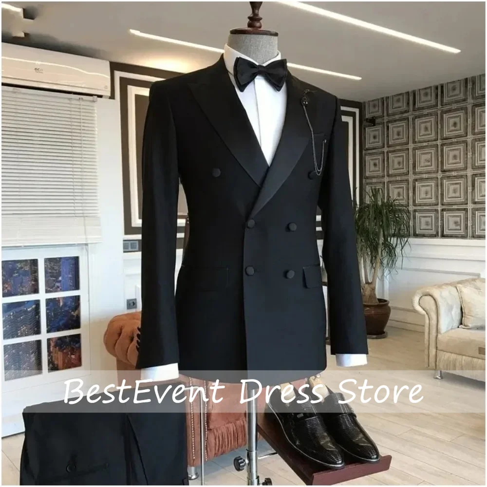 2026 Two-piece Black Suits for Men Peaked Lapel Double Breasted Bespoke Blazer Wedding Groom Tuxedos Prom Costume Customized