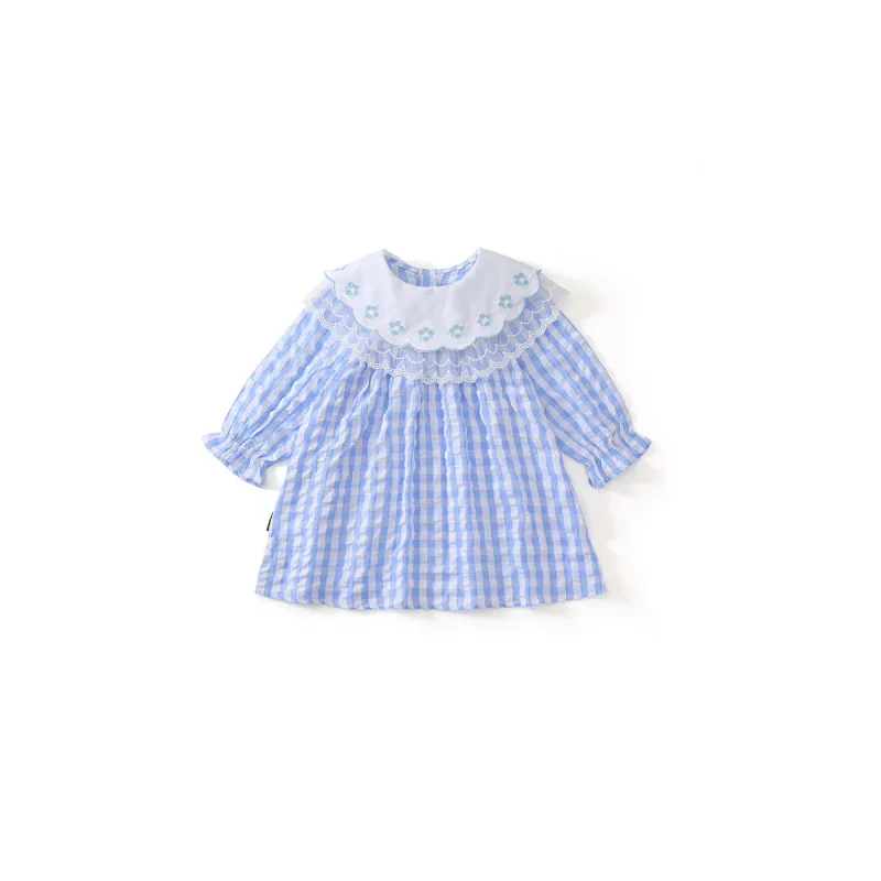 

Girls' Long Sleeve Dress2025Spring and Autumn New Lace Embroidery Doll Collar Puff Cotton Soft Long Dress