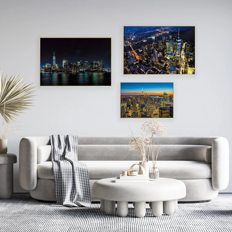 3pcs/set Fashion Canvas Painting,Manhattan Night View Skyline,Wall Art Canvas Painting,HD Print Decorative Painting, No Frame