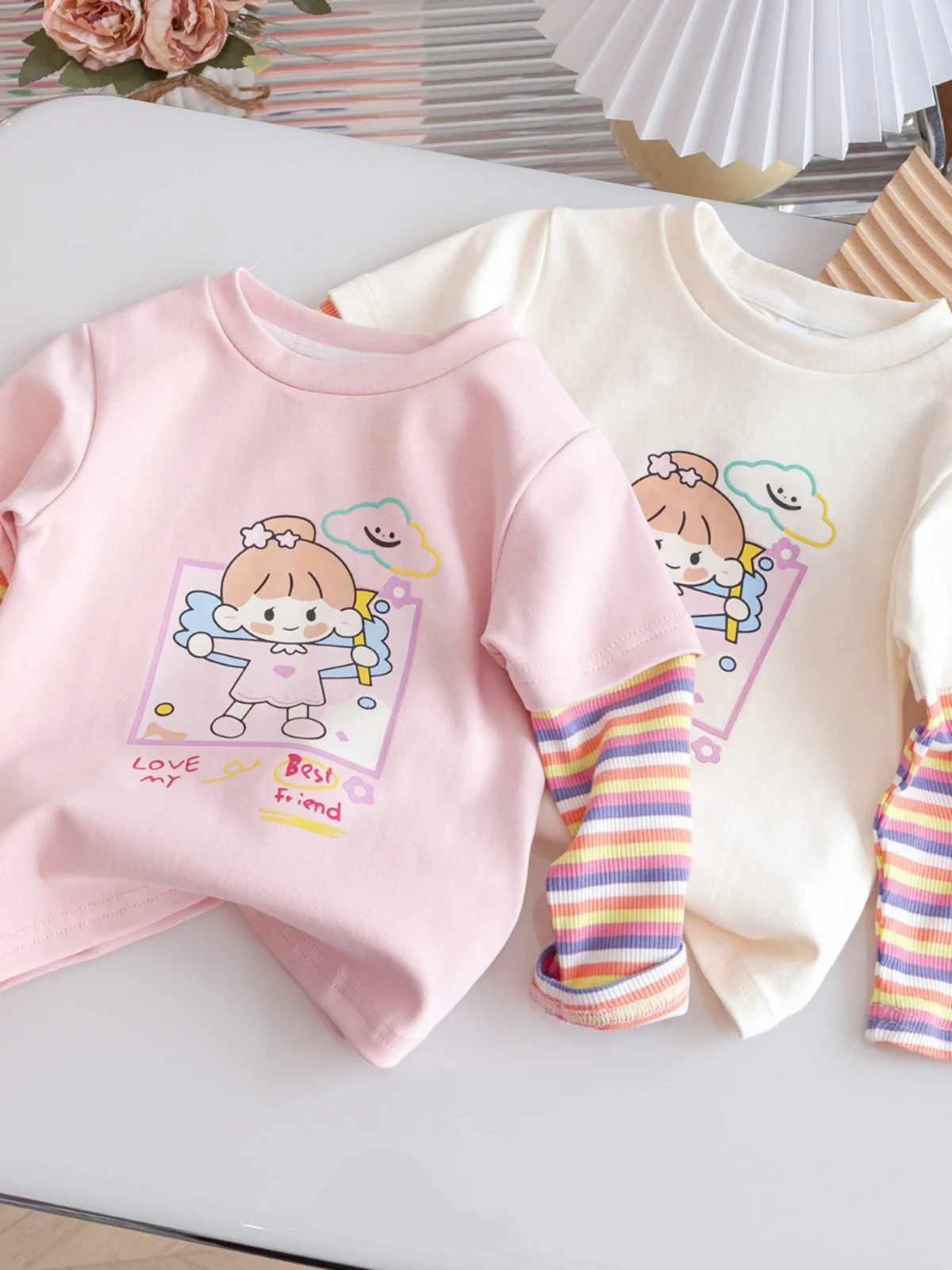 

Long Sve Stripe Pattern Base Layer T-irt for Girls Autumn Sle Versatile Cotton round Ne Top Ladies Faion Silk