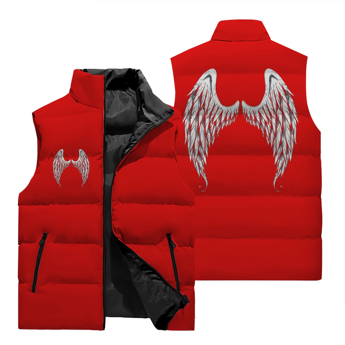 Men's Winter Down Jacket 3D Down Jacket Men's Winter Coat Sleeveless Down Vest Angel Wing Pattern Comfortable Fit Men's Style