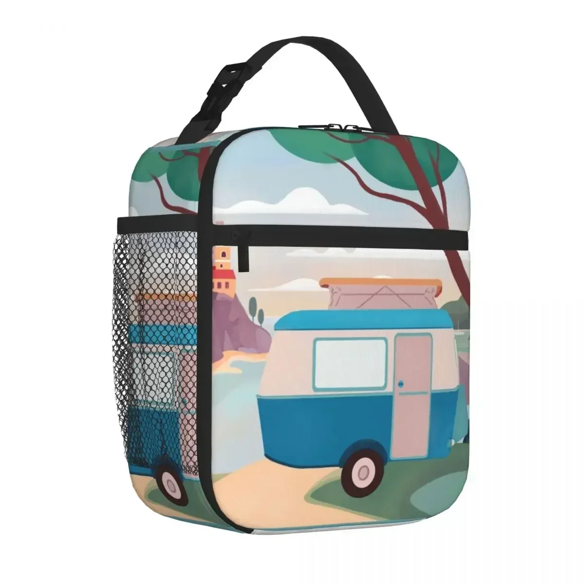 

Vintage Eriba Puck Caravan By The Sea Insulated Lunch Bag Thermal Bag Lunch Boxes Cooler Thermal Lunch Box for Woman Kids Office