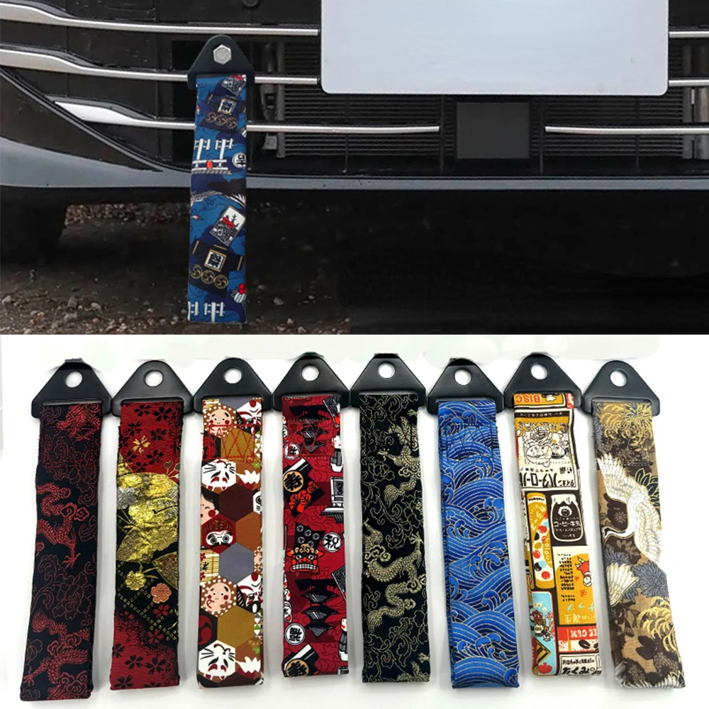 Japanese Style Tow Hook Dragon Car Sticker Nylon Rope Trailer Strap Decoration Towing Accessories for Race Car Parts Auto Tuning