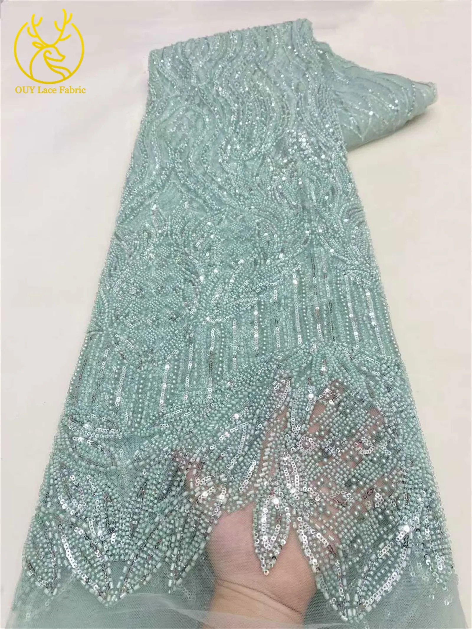 Eleganter Afrikanischer Pailletten-Perlen-Spitzenstoff 2026 Hochwertige Nigerianische Französische Bräutigam-Stickerei Tüll-Spitzenstoff für Braut und Hochzeit – Detail 5