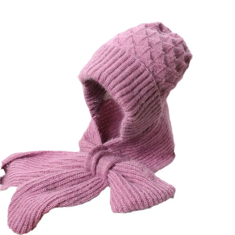 Sciarpa per cappello invernale integrata donna di lusso addensato antivento caldo protezione per le orecchie scoiattolo flanella berretto e sciarpa per maglieria