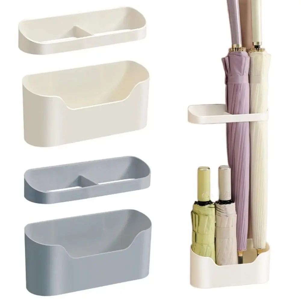 Soporte de paraguas montado en la pared sin perforaciones, organizador de paraguas de plástico para el hogar, estante de almacenamiento de paraguas compacto de altura ajustable