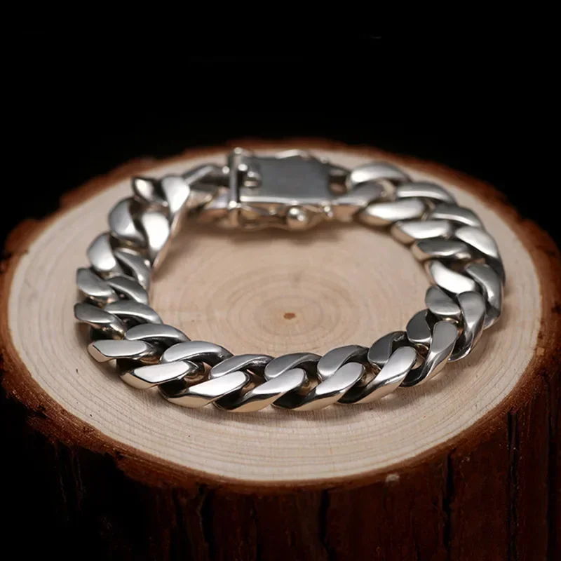 New Silver Color Domineering Men Bracelet Fashionable and Personalized Whip Chain Widened and Thickened Couple Fashion Jewelry
