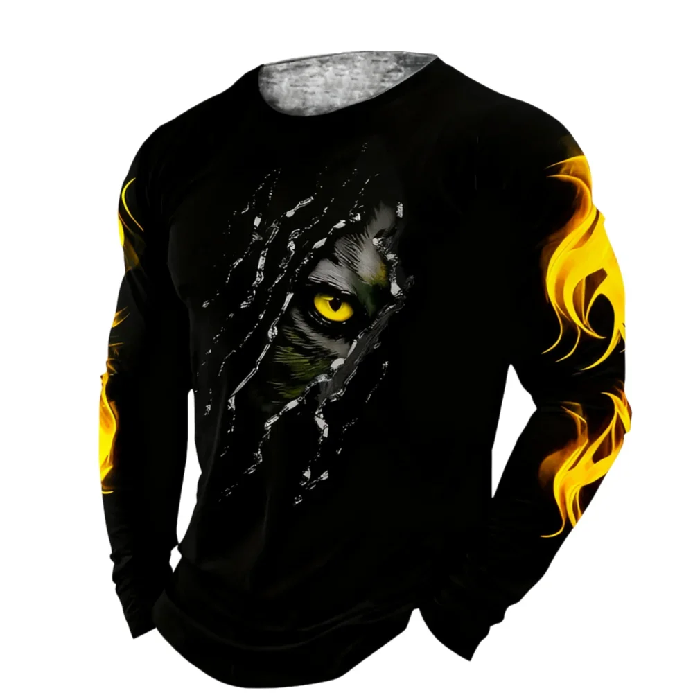 Flame Scratch Herren 3D-Druck Herbst Casual Rundhals Langarm T-Shirt Outdoor Sport Party Casual Hip-Hop Street Trend Top – Detail 2