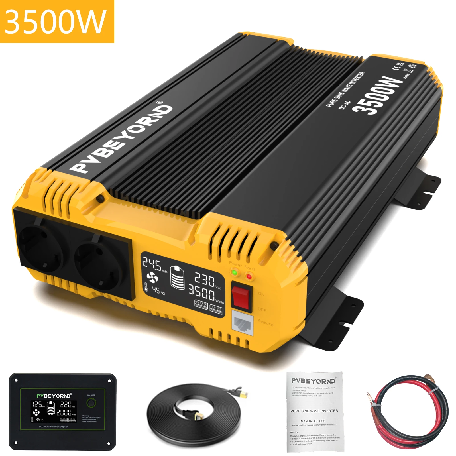 PVBEYORND 7000W Zuivere Sinusomvormer DC 12V 24V 48V Naar AC 230V Sinusomvormer Thuis Camping En RV Continu Vermogen 3500W - afbeelding 1