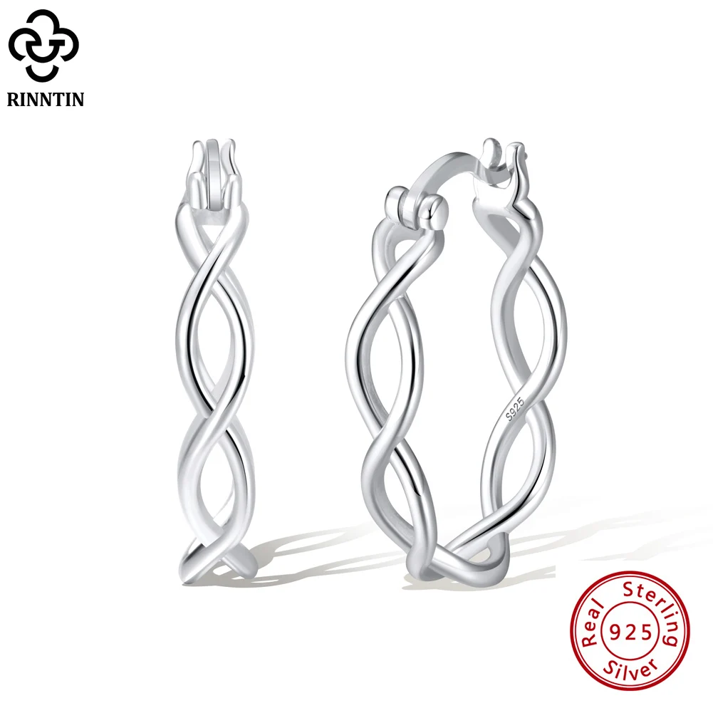 Rinntin بساطتها نمط حقيقي 925 الاسترليني أقراط الحلقة الفضية المرأة الجديدة مجوهرات الأزياء الجوف هوب أقراط هدية SE363