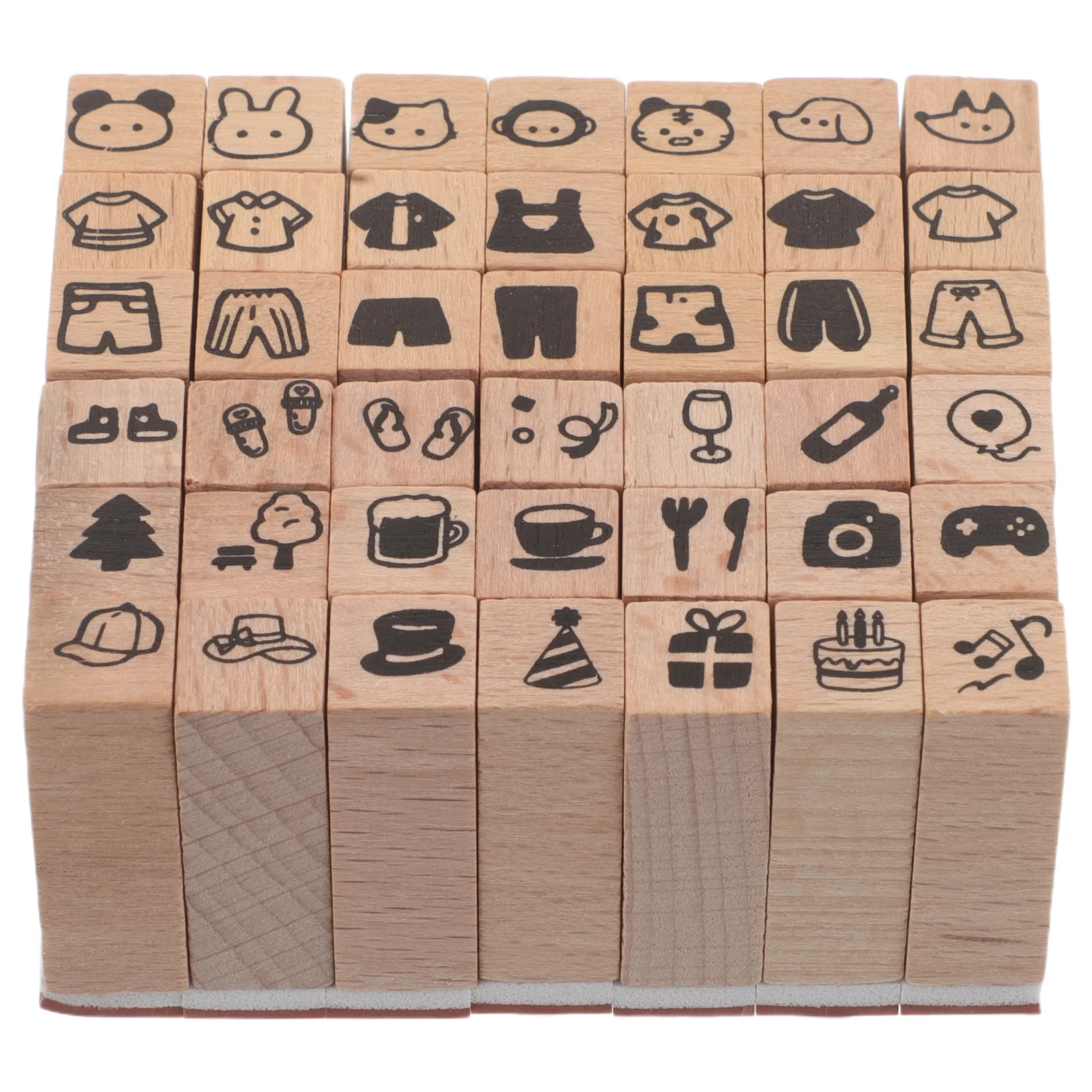 42 pçs natal de madeira animal selos conjunto mini carimbo de borracha bloco de madeira selos para crianças diy artesanato cartão artesanal sala de aula