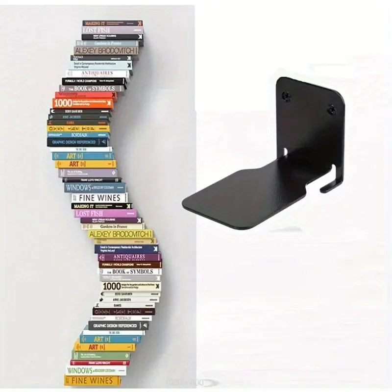 4pcs Matte Black Metal Floating Bookshelf - Wall-Mounted Heavy-Duty Organizer for Teachers, Libraries, Living Rooms, Bedrooms