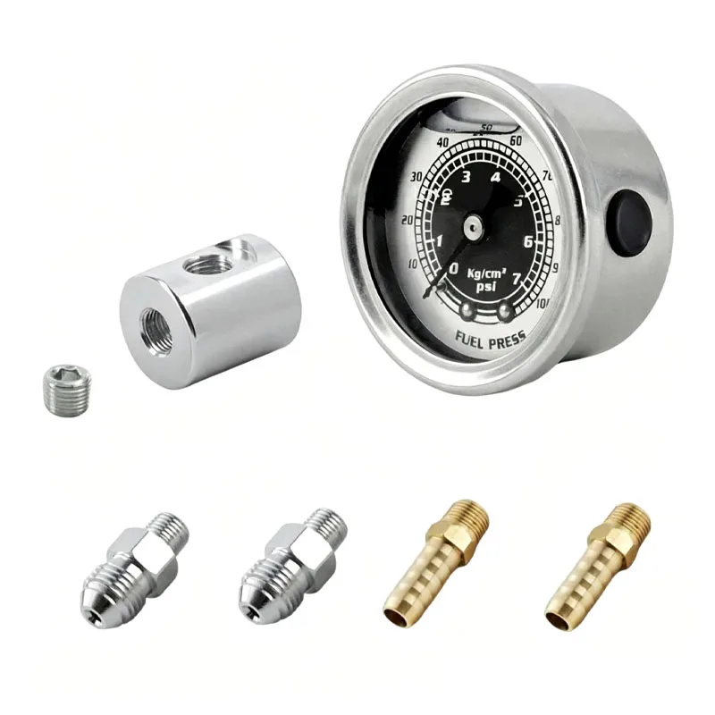1/8 NPT Fuel Pressure Gauge Kit 0-160 psi Filled Metal Case with Adaptor for Fuel Injection Performance Tuning