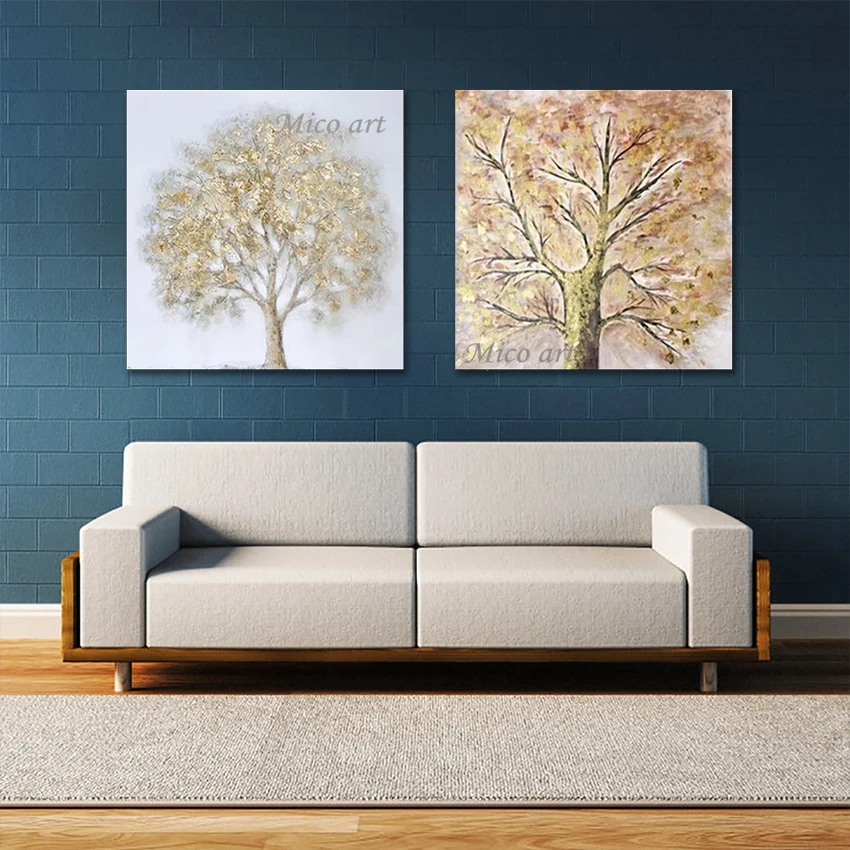 

Tree Design Painting, 2PCS Modern Pictures Decor, Abstract Landscape Wall Art Hand Drawing Canvas, Frameless, Acrylic Textured