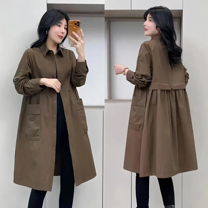 2023 New Female Spring and Autumn High End Trench Women's Mid Length Korean Loose Fashion Popular British Style Versatile Coat