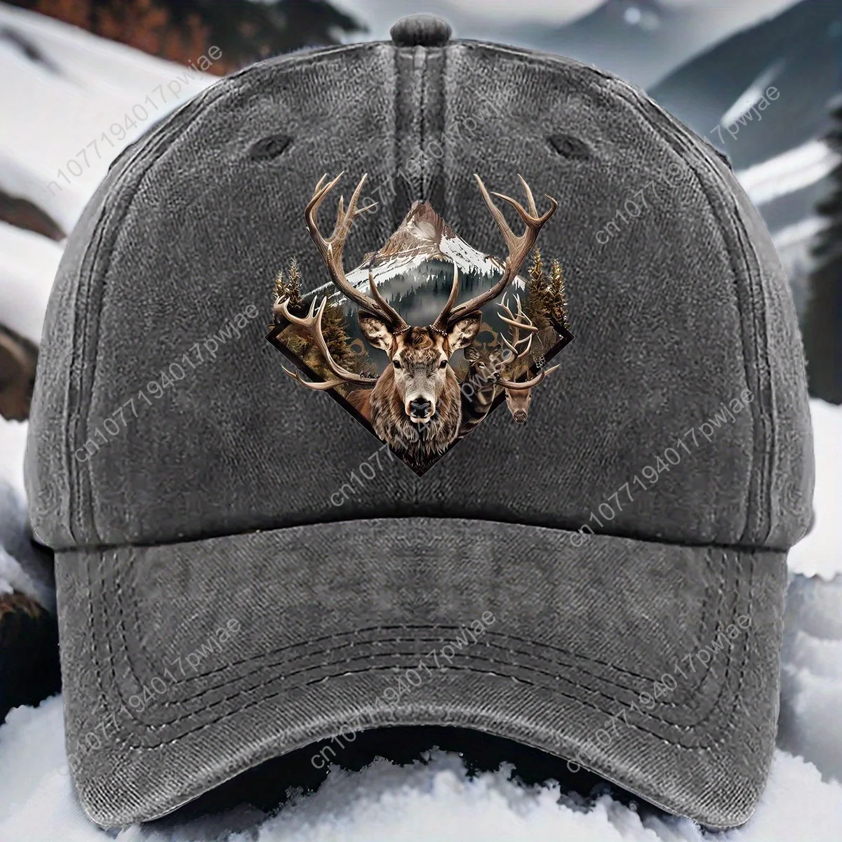 

Peaceful and Majestic Mountain with Stately Deer Print Baseball Cap, Adjustable Size in Multiple Colors