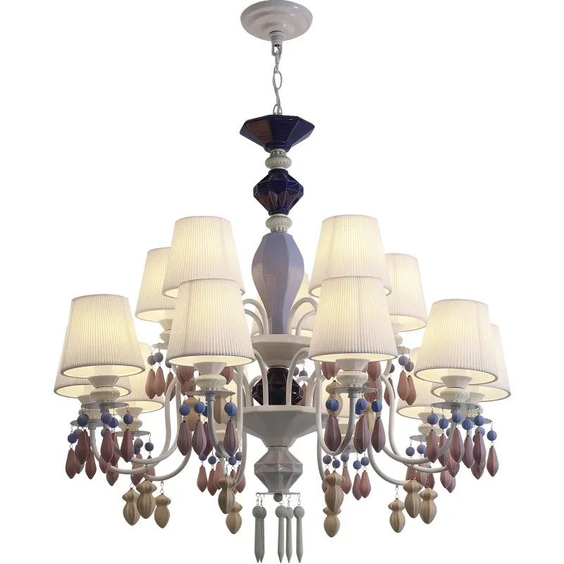 โคมไฟระย้าสไตล์ฝรั่งเศสโบราณ สำหรับห้องนอน หรูหราแบบเรโทร โคมไฟห้องนั่งเล่น