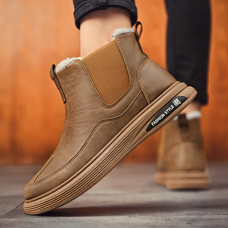 Botas de nieve para hombre, zapatos deportivos antideslizantes impermeables de invierno, botas altas, zapatos de algodón cálidos y gruesos con forro polar para hombre