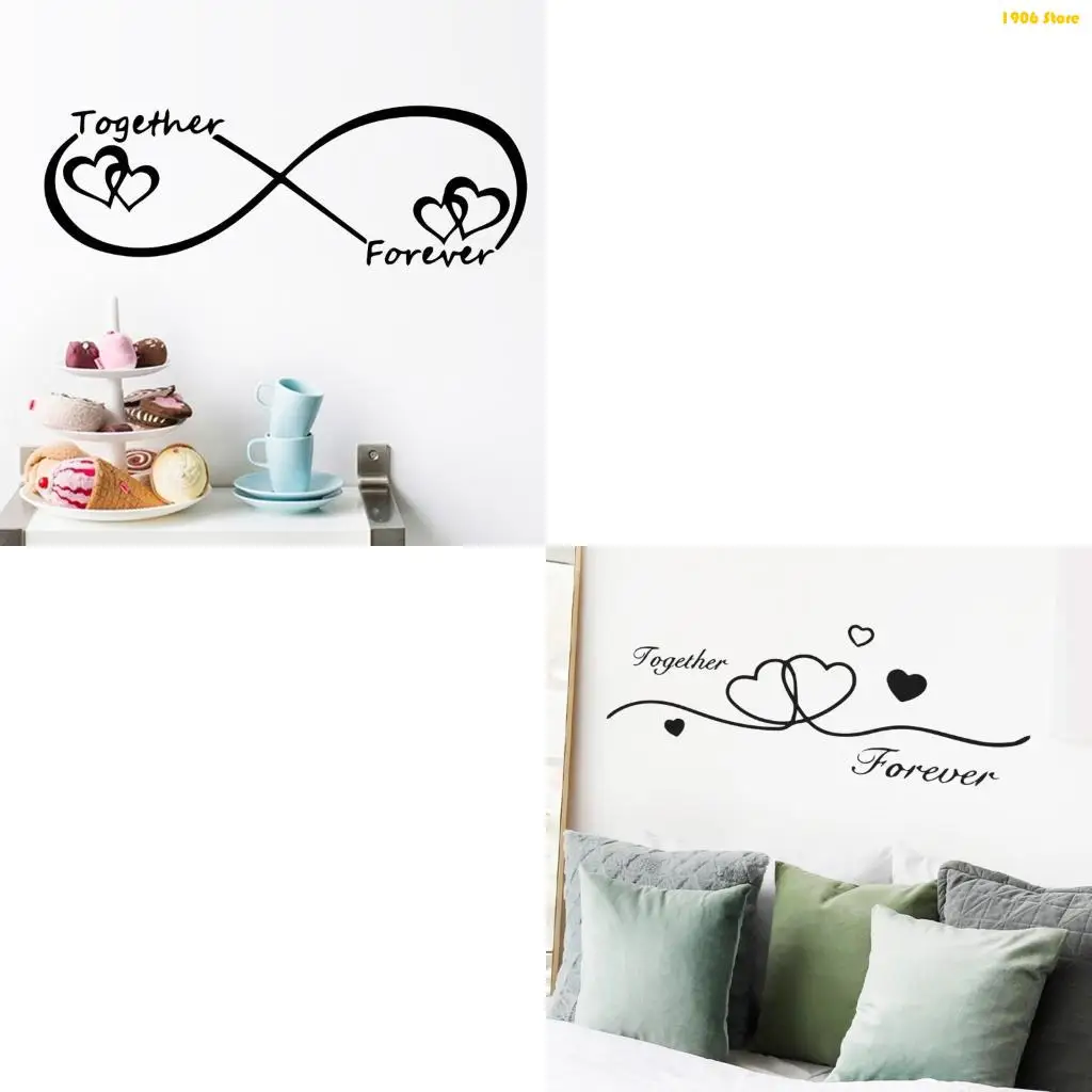 U1JB Reusable PVC Murals Valentines Day Wall Decal Black Heart Love Hand Sticker for Living Room and Bedroom Decoration