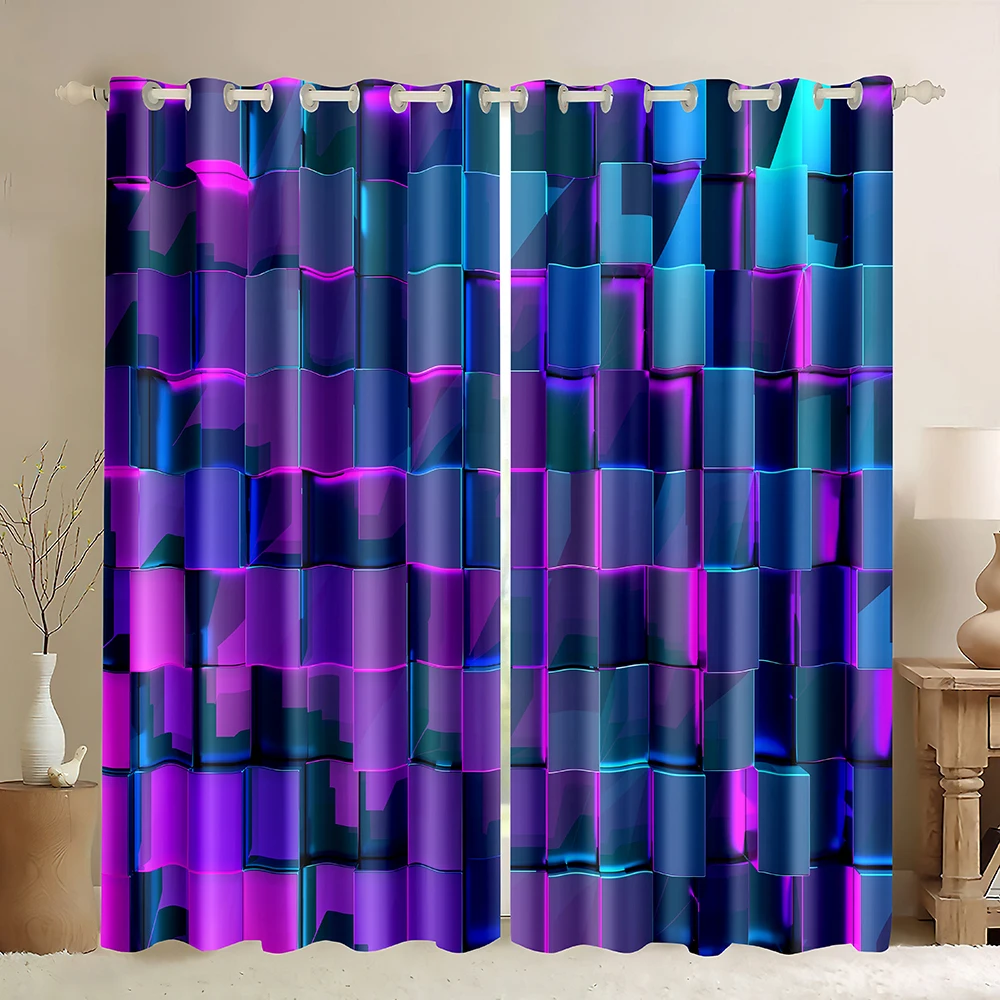 Abstract Window Curtains,3D Graphic Squares Pattern Modern Mosaic Geometric Design, Blackout Curtains 1 Panel for Living Room