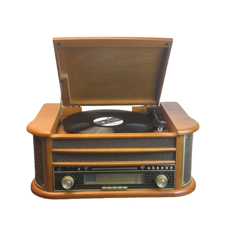 Classic All‑In‑One Turntable Player Vintage CD Bluetooth FM Radio Cassette Tape Player Desktop Audio Device
