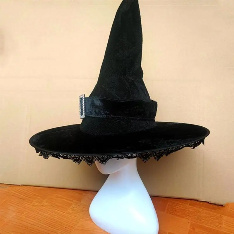 652f Witch Hat Party Party ACCESSOIR avec dentelle Silver Buckle Dridic Wizard chapeau