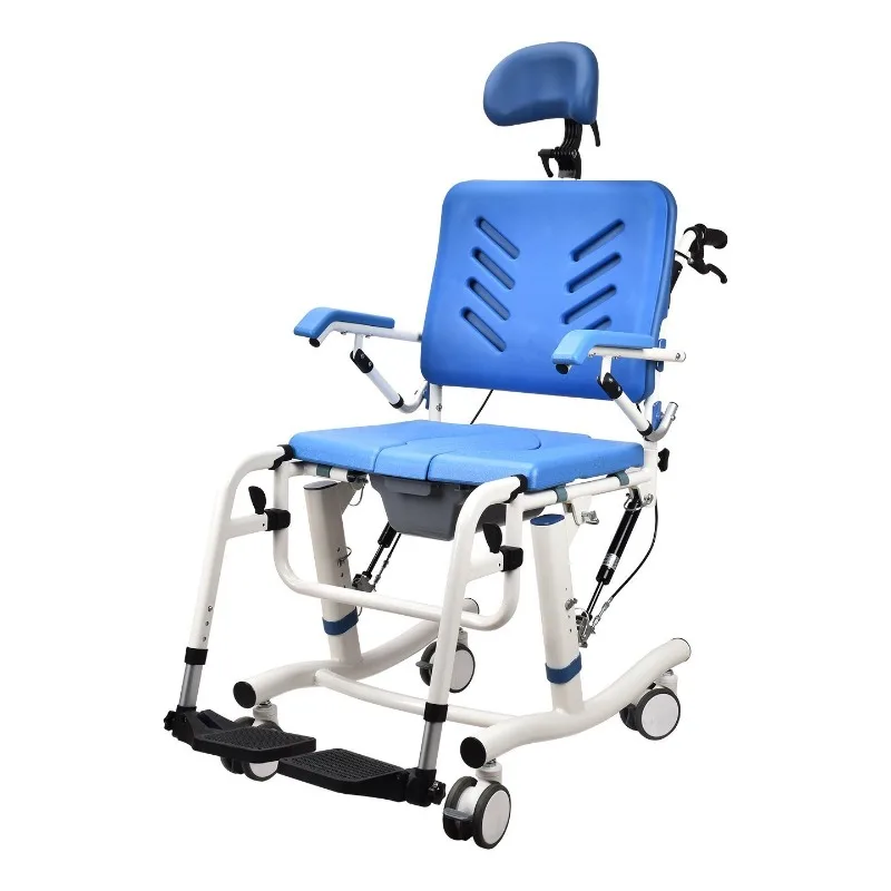 Reinforced Commode Chair Reclining Toilet Chair Multifunctional Bedside Commode Shower Chair Armrest Flippable Toilet Stool