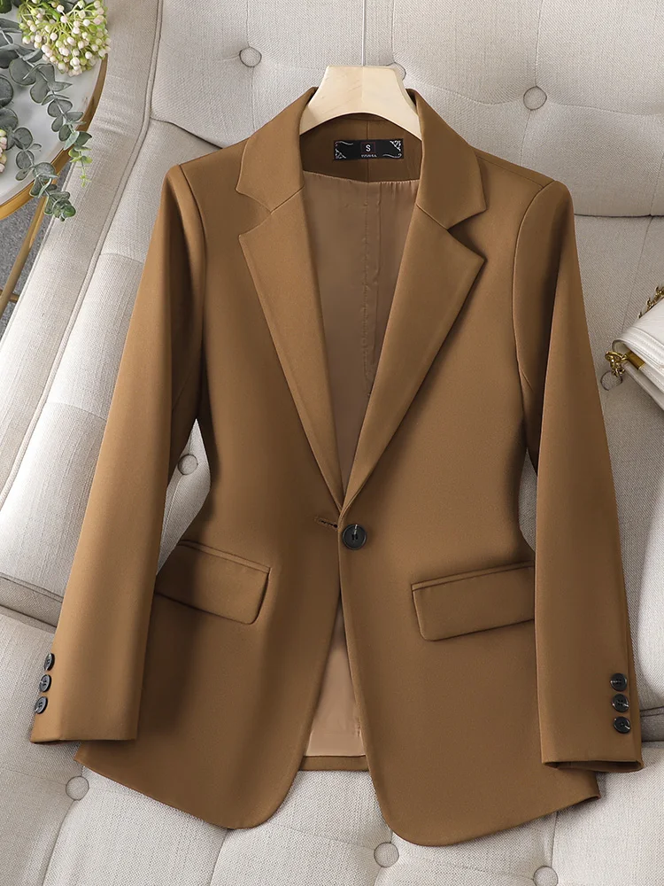 Black Coffee Beige Formal Blazer Ladies Women Long Sleeve Single Button Female Business Work Wear Coat Jacket For Autumn Winter