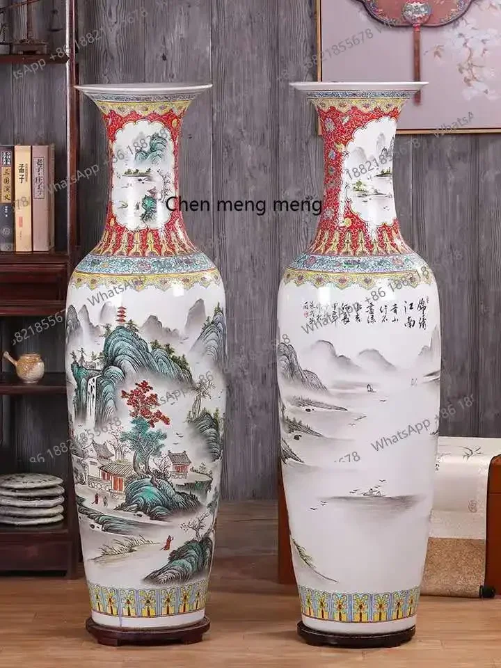 HzqJingdezhen ceramics floor-to-ceiling 1.4-meter ornaments New Chinese-style home furnishing living room decoration