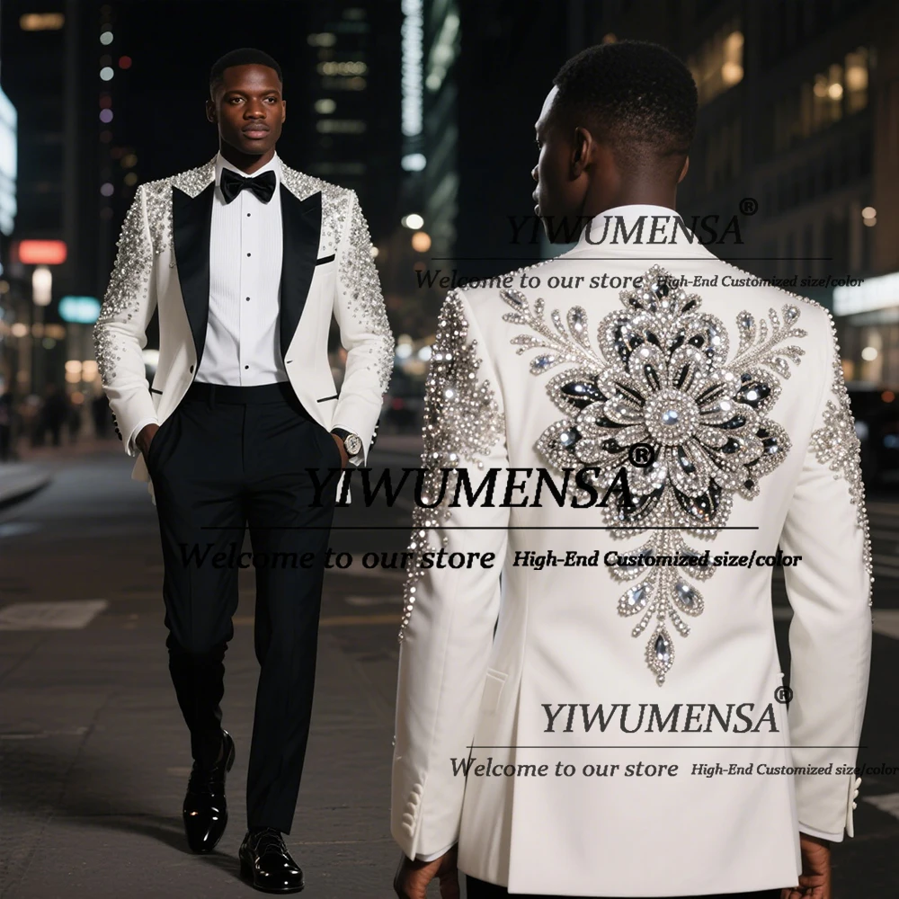 

Роскошные мужские костюмы с камнями из бисера на свадьбу, комплекты из 2 предметов, однобортные вечерние пиджаки для жениха, мужские модные смокинги по индивидуальному заказу