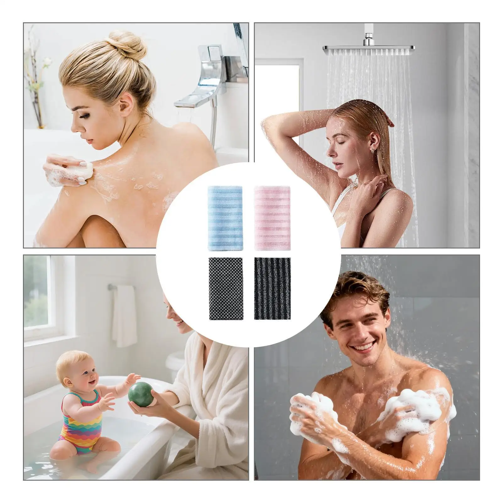 4Pcs Double Sided Body Scrubber Quick Dry Exfoliating Shower Scrub Towel Soft Skin Cleaning Washcloth Portable Body Washer