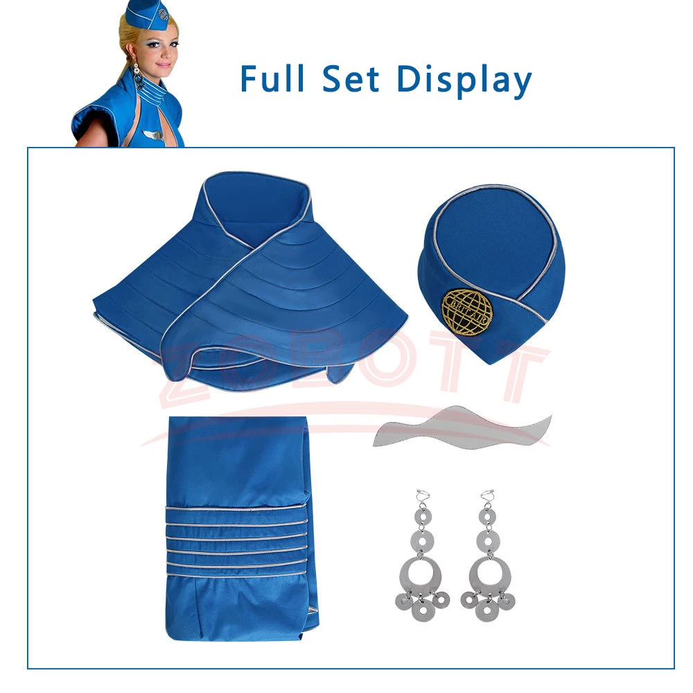 

Anime Britney Cosplay Costumes Blue Flight Attendant Uniform Halloween Carnival Party Outfits For Women Girls